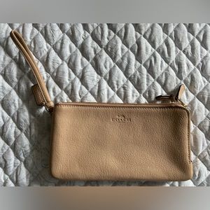 Coach Pebble Leather Double Corner Zip Wallet/Wristlet in Camel